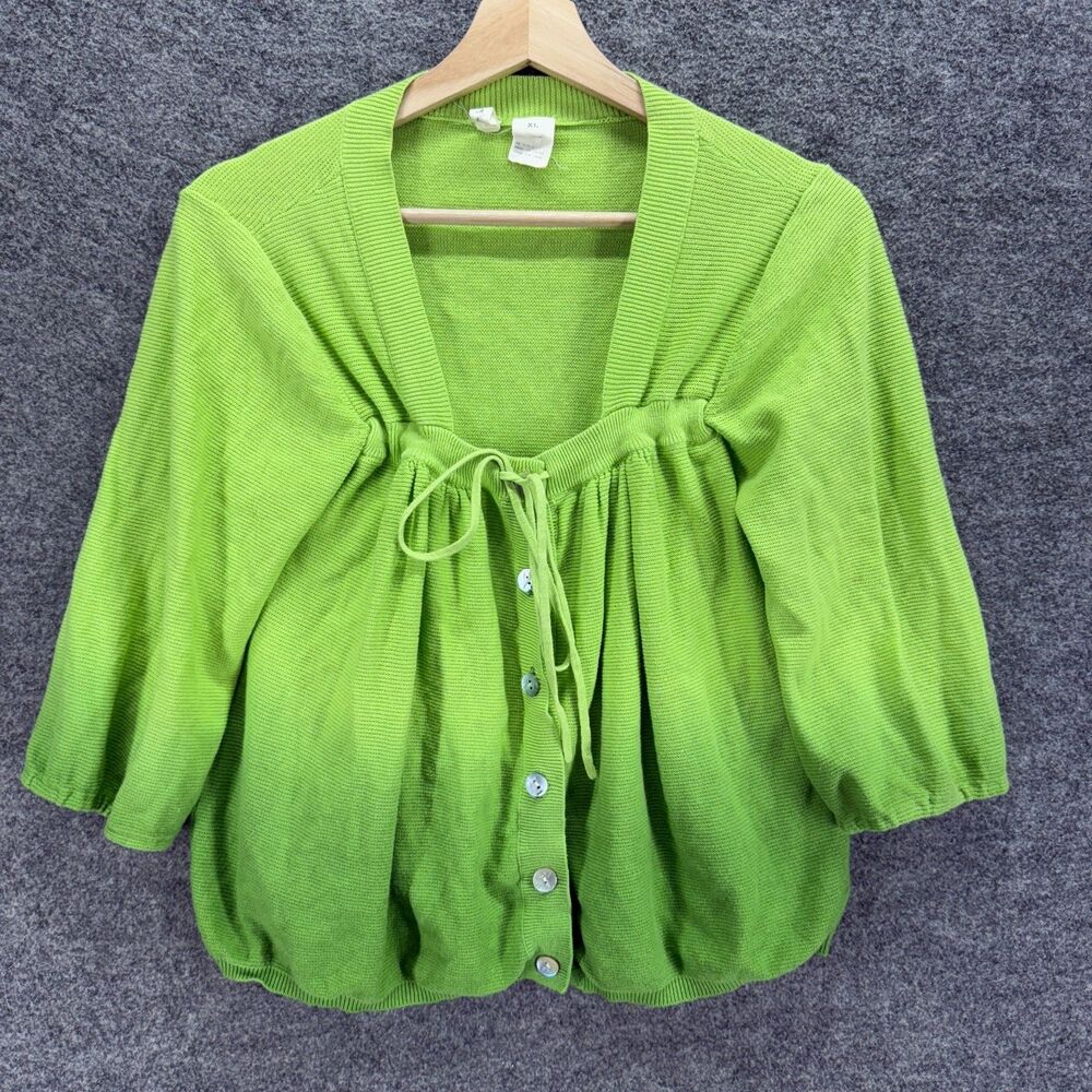 Tiara Button Up Top Women XL Green Ombre Long Sleeve Tasseled Square Neck Cotton